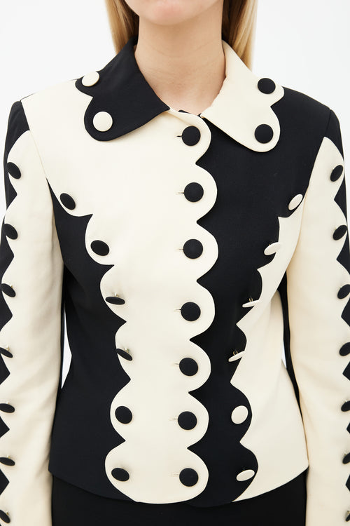 Moschino 1990s Black 
Cream Two-Tone Wave Jacket