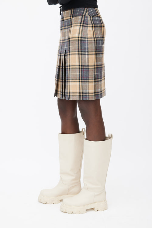 Moschino Beige, Grey 
Red Wool Plaid Pleated Skirt