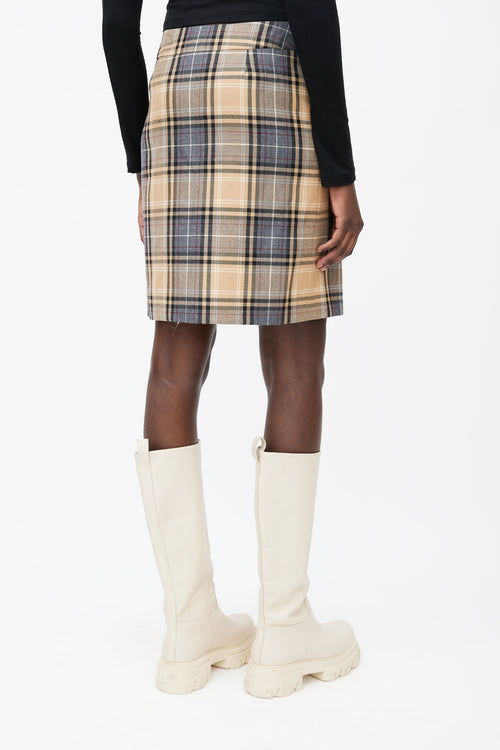 Moschino Beige, Grey 
Red Wool Plaid Pleated Skirt