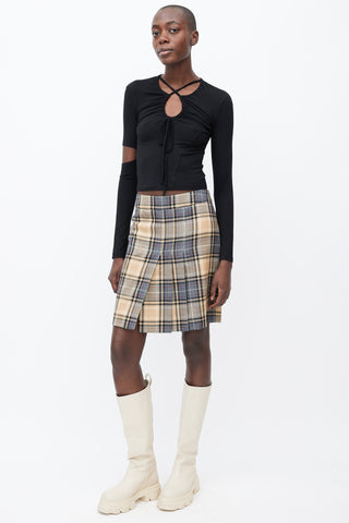 Moschino Beige, Grey 
Red Wool Plaid Pleated Skirt