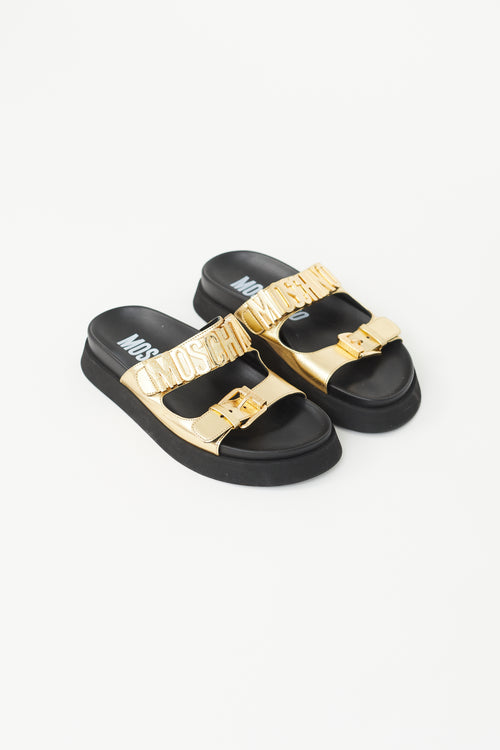 Moschino Black 
Gold Logo Slide