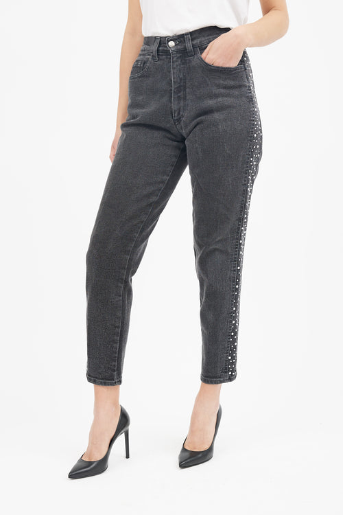 Moschino Washed Black Embellished Trim Jeans