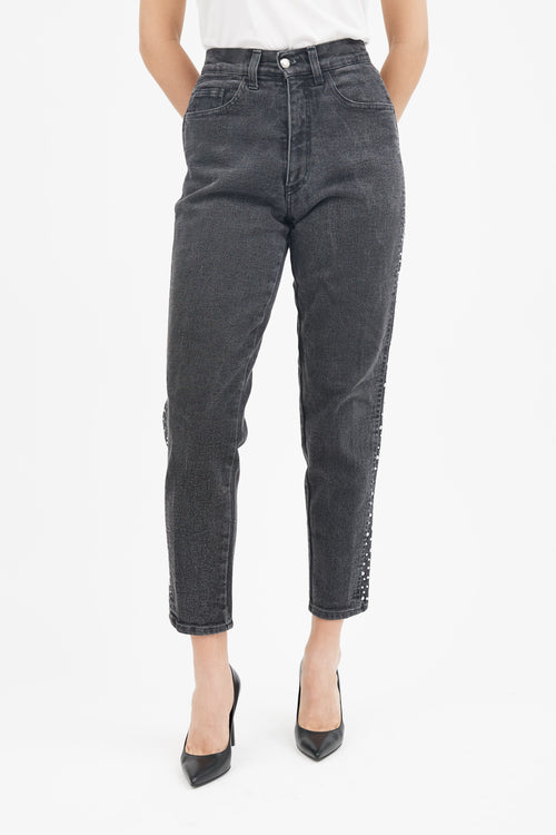 Moschino Washed Black Embellished Trim Jeans