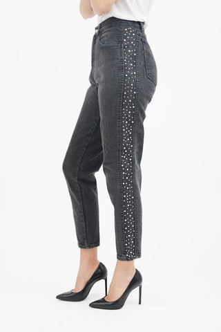 Moschino Washed Black Embellished Trim Jeans