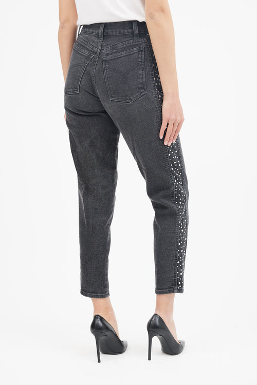 Moschino Washed Black Embellished Trim Jeans