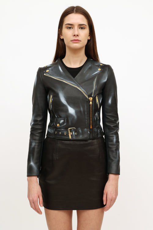 Moschino Couture Black Leather Graphic Jacket