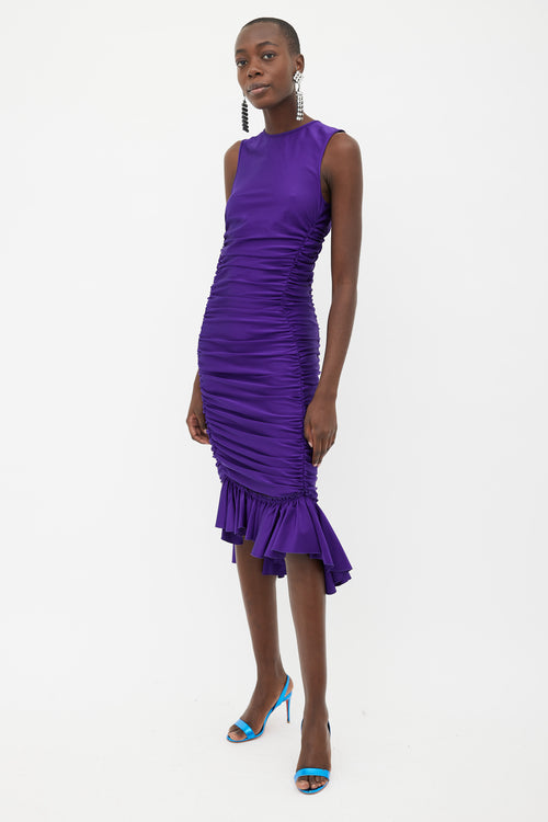 Mugler Purple Sleeveless Ruffle Dress