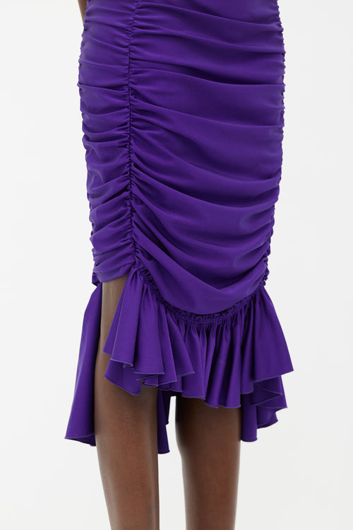 Mugler Purple Sleeveless Ruffle Dress