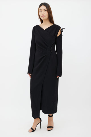 Nanushka Black Crepe Asymmetrical Wrap Dress