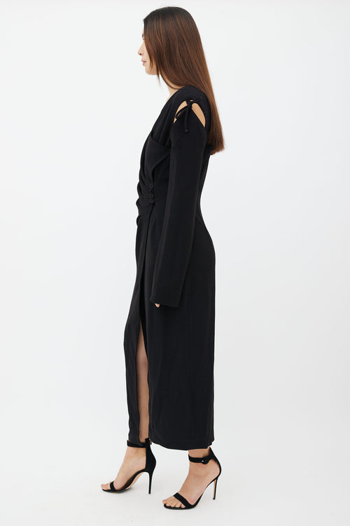 Nanushka Black Crepe Asymmetrical Wrap Dress