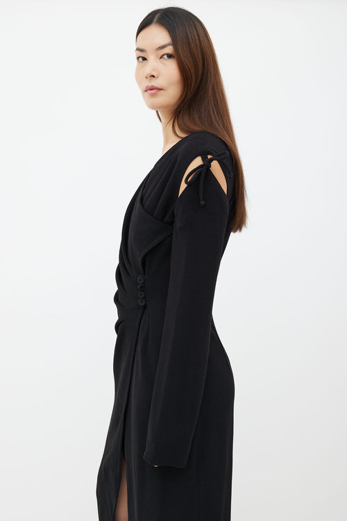 Nanushka Black Crepe Asymmetrical Wrap Dress