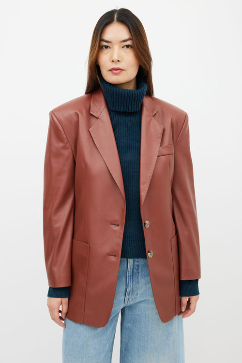 Nanushka Brown Faux-Leather Oversized Blazer