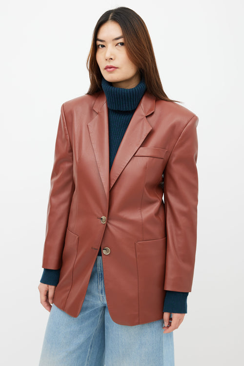 Nanushka Brown Faux-Leather Oversized Blazer