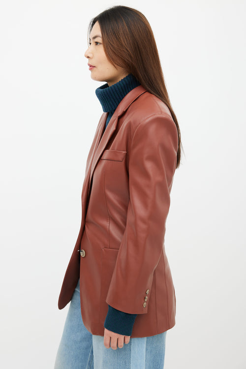 Nanushka Brown Faux-Leather Oversized Blazer