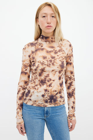 Nanushka Brown 
Purple Tie-dye Mesh Mock-Neck Top