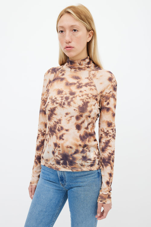 Nanushka Brown 
Purple Tie-dye Mesh Mock-Neck Top