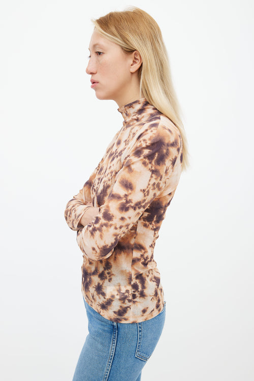 Nanushka Brown 
Purple Tie-dye Mesh Mock-Neck Top