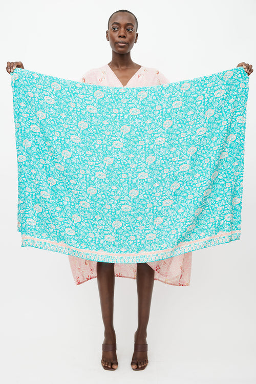 Natalie Martin Teal 
Multi Floral Silk Scarf