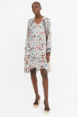 Natalie Martin Cream Multicolour Floral Silk Dress