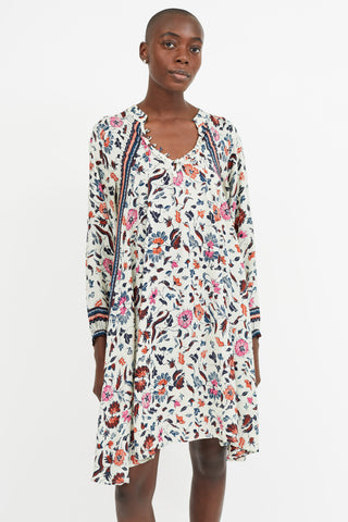 Natalie Martin Cream Multicolour Floral Silk Dress