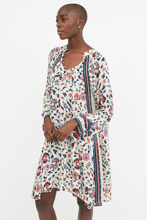 Natalie Martin Cream Multicolour Floral Silk Dress