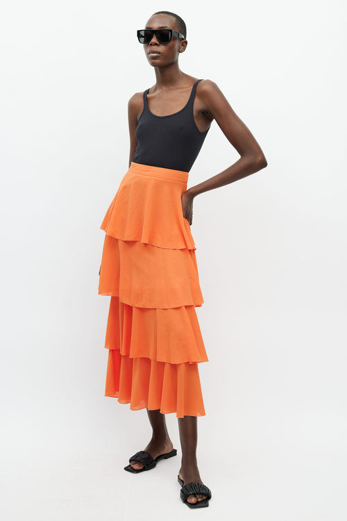 Saint Laurent Orange Tiered Ruffle Skirt