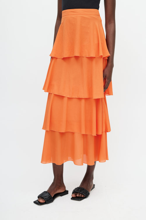 Saint Laurent Orange Tiered Ruffle Skirt