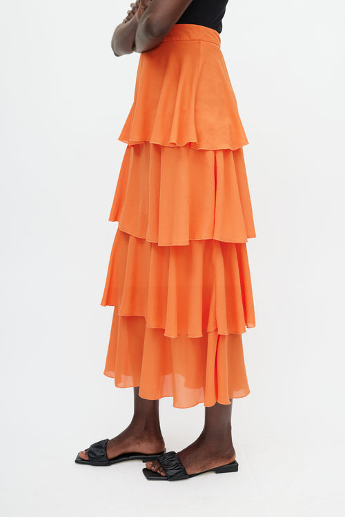 Saint Laurent Orange Tiered Ruffle Skirt