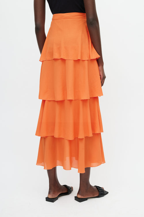 Saint Laurent Orange Tiered Ruffle Skirt