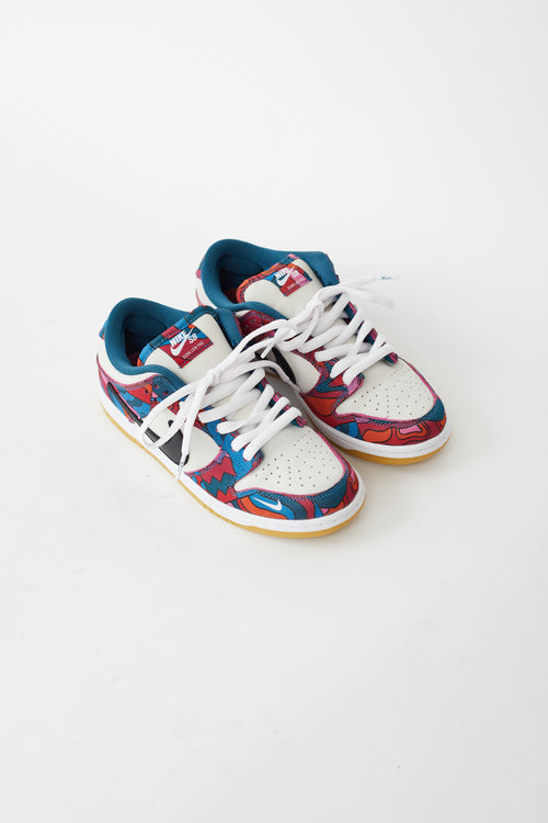 Nike X Parra Summer 2021 White 
Multicolor Dunk Low Pro SB Abstract Art Sneaker