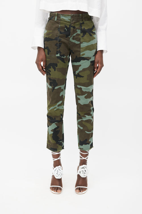 Nili Lotan Green Multi Camo Jenna Slim Leg Trouser