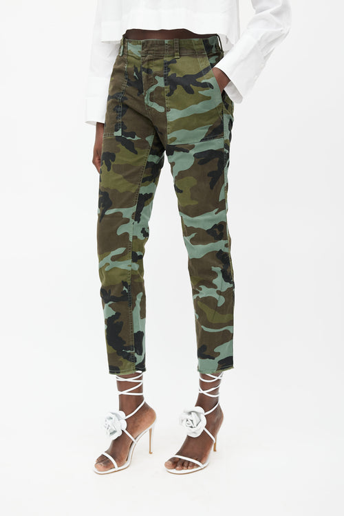 Nili Lotan Green Multi Camo Jenna Slim Leg Trouser