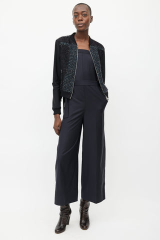 Nina Ricci Black 
Navy Mixed Fabric Bomber Jacket