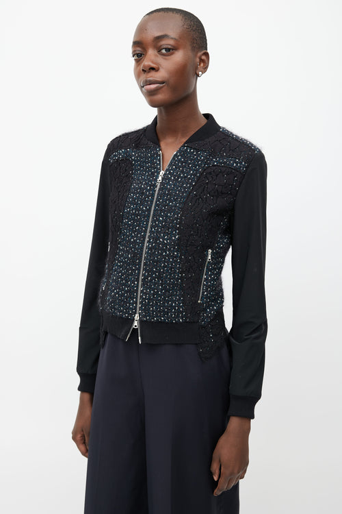 Nina Ricci Black 
Navy Mixed Fabric Bomber Jacket