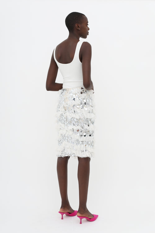 Nina Ricci White 
Silver-Tone SS14 Embellished Ruffle Skirt