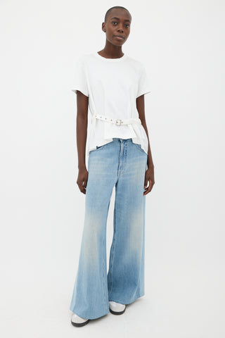 Noir Kei Ninomiya White Cotton 
Sheer Belted T-Shirt