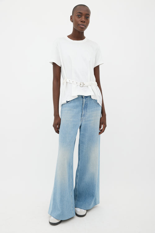 Noir Kei Ninomiya White Cotton 
Sheer Belted T-Shirt