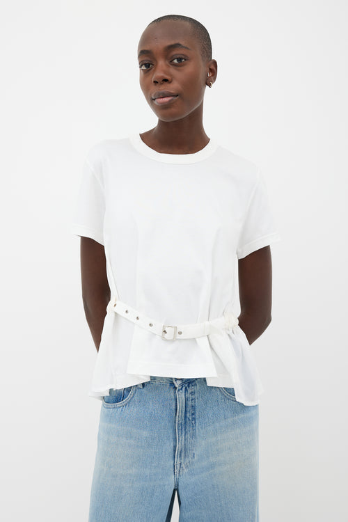 Noir Kei Ninomiya White Cotton 
Sheer Belted T-Shirt