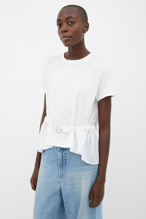 Noir Kei Ninomiya White Cotton 
Sheer Belted T-Shirt