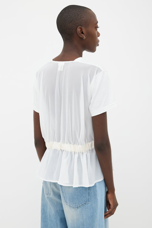 Noir Kei Ninomiya White Cotton 
Sheer Belted T-Shirt