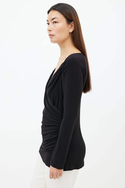 Norma Kamali Black Long Sleeve Ruched Top