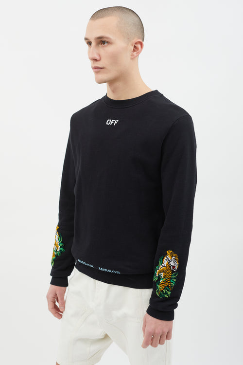 Off-White 2017 Black Mirror Mirror Patch Crew Sweatshirt