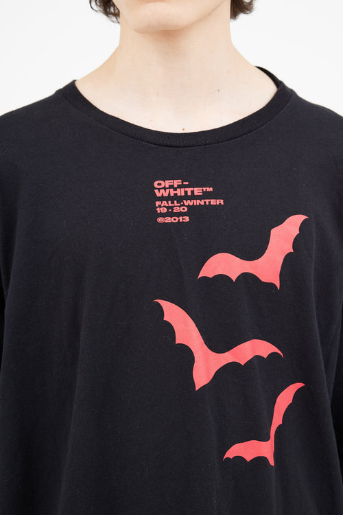 Off-White FW 2019 Black 
Red Print Layered Long T-Shirt