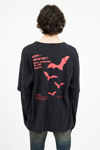 Off-White FW 2019 Black 
Red Print Layered Long T-Shirt