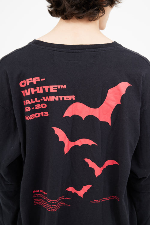 Off-White FW 2019 Black 
Red Print Layered Long T-Shirt