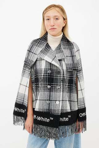 Off-White Grey 
White Plaid Fringe Cape