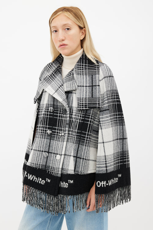 Off-White Grey 
White Plaid Fringe Cape