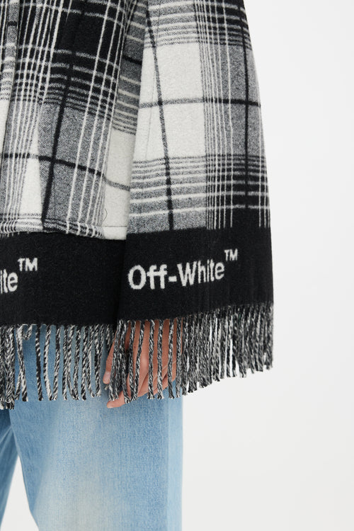 Off-White Grey 
White Plaid Fringe Cape