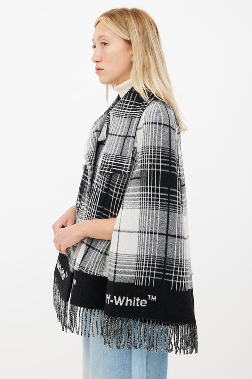 Off-White Grey 
White Plaid Fringe Cape