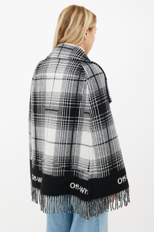 Off-White Grey 
White Plaid Fringe Cape